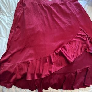 torrid Satin High-Low Ruffle Skirt in Berry